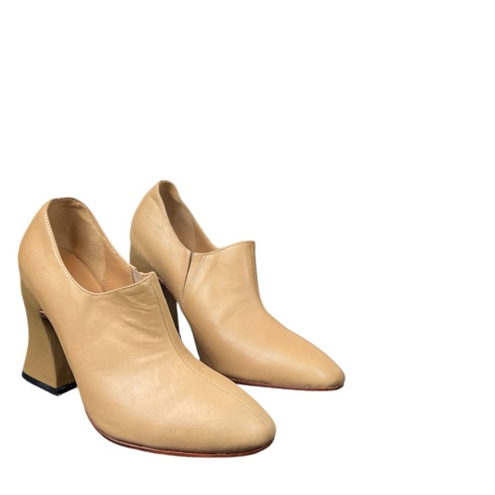 Women's Tan Ankle Booties - Sculpted Block Heel - Picture 4 of 12